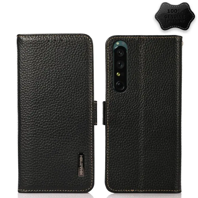 KHAZNEH Custodia per telefono RFID in vera pelle Litchi magnetica laterale, For vivo Y75 5G, For Sony Xperia 1 IV