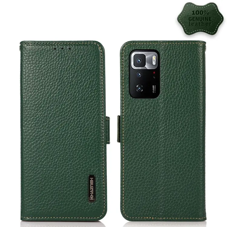 KHAZNEH Custodia per telefono RFID in vera pelle Litchi magnetica laterale, For Xiaomi Poco X3 GT