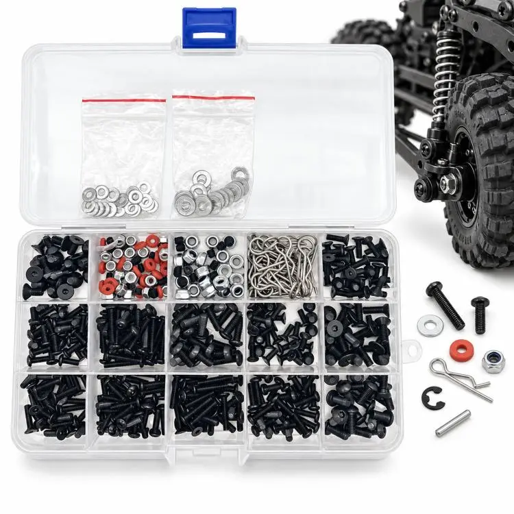 Kit di viti per auto RC da 520 pezzi/scatola, viti esagonali M3 e M4, dadi di bloccaggio, clip per carrozzeria, set per crawler RC in scala 1/10 e 1/8.