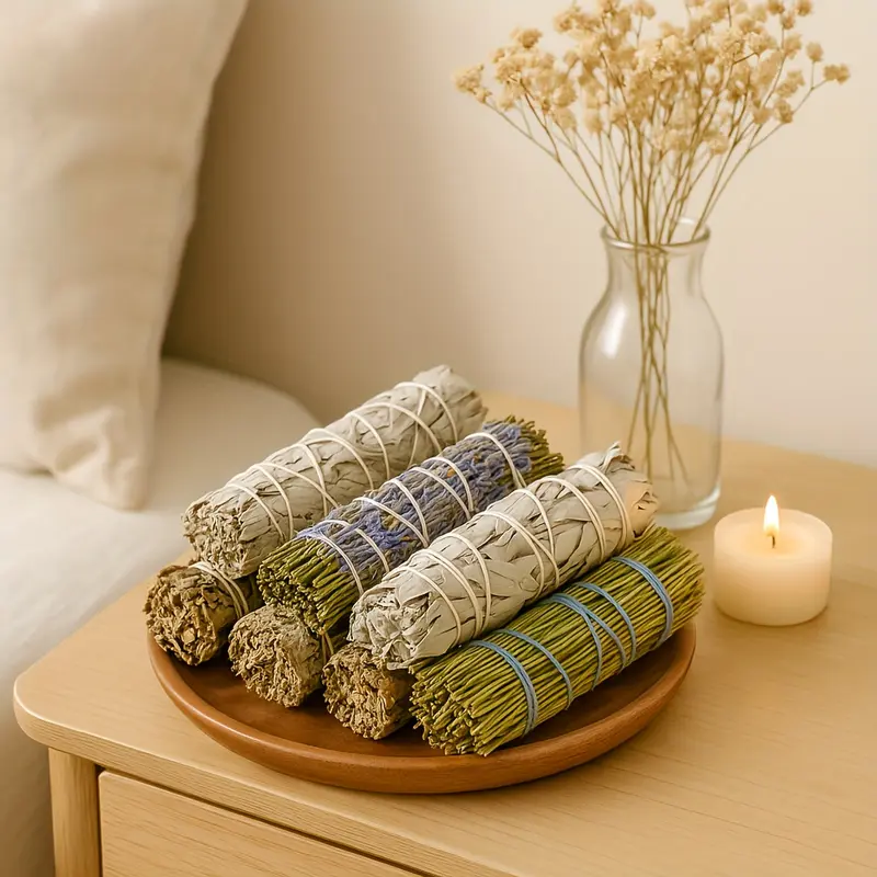 Kit Incenso Profumatore 6 Bastoncini Salvia Bianca Rosmarino Artemisia Decorazione Casa