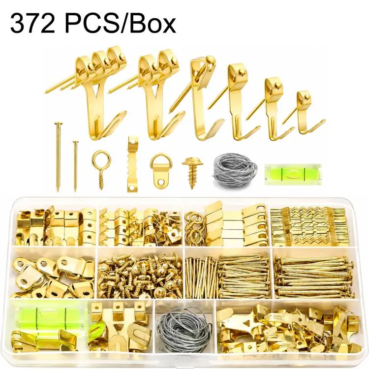 Kit per appendere quadri da 372 pezzi/scatola, ganci resistenti con chiodi e filo d'acciaio., 372 PCS/Box