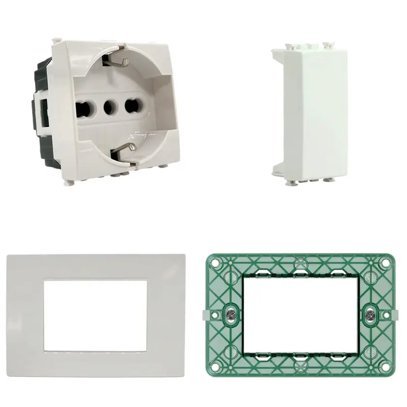 Kit presa Schuko compatibile Vimar Plana bianco 3 moduli
