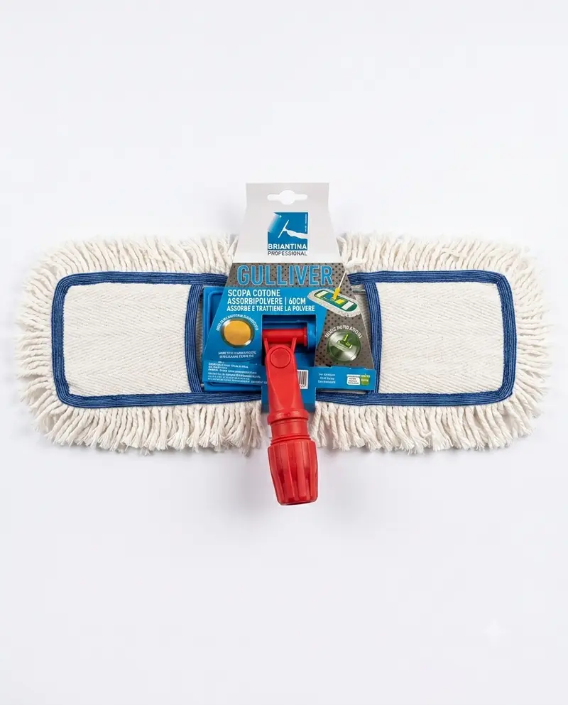 La Briantina Scopa Spazzolone Gulliver 60 cm | Sistema Professionale in Cotone | Frange Cattura Polvere Extra-Large con Snodo Universale