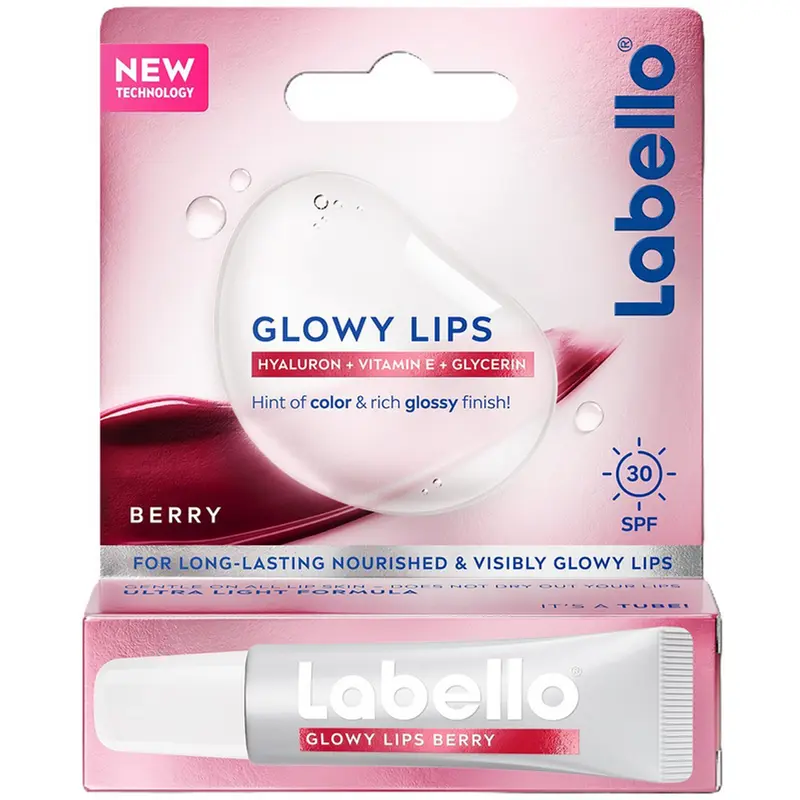 Labello Glowy Lips Berry SPF 30 Tubetto Acido Ialuronico – Balsamo Labbra Glossy e Idratazione Profonda Antietà