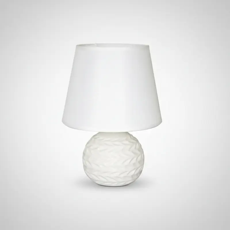Lampada da Tavolo Bombata in Ceramica Bianca - Paralume Bianco E14 - 13 x 26 cm