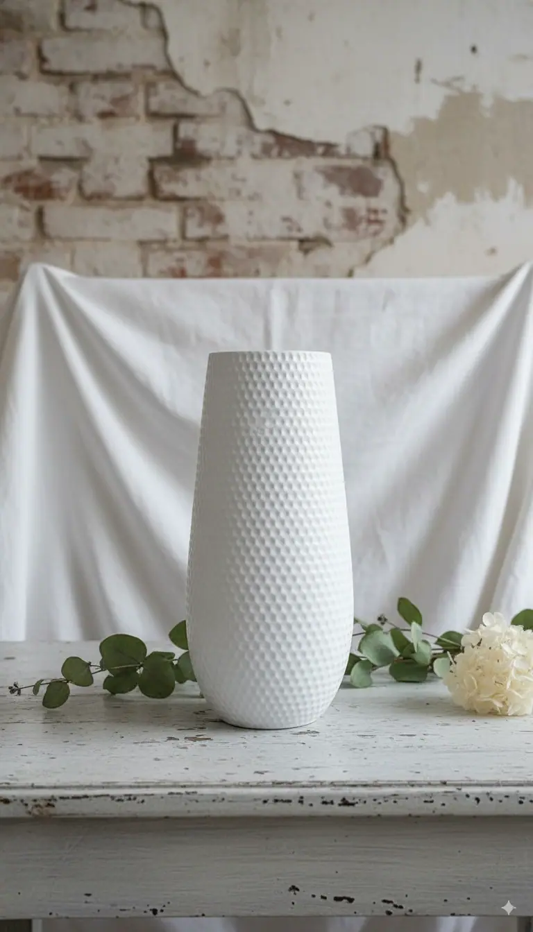 Likò Vaso in Ceramica Bianco - Stile Shabby Chic, 35cm di Altezza