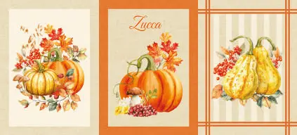 Linea Oro Set 3 Strofinacci Stampati Zucca