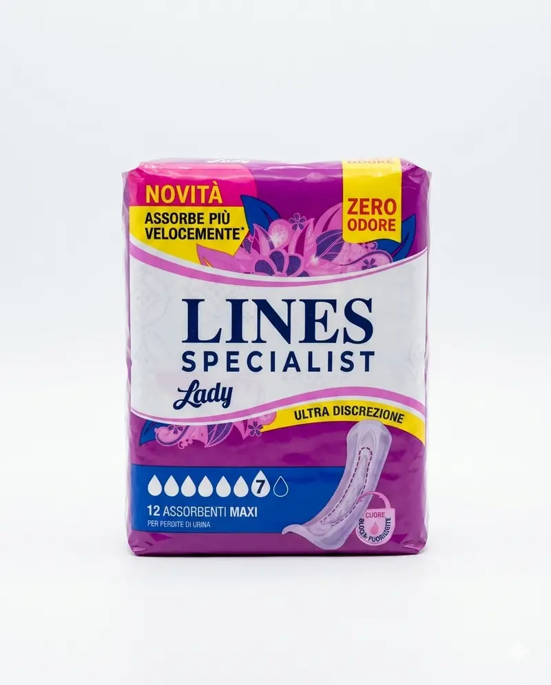 Lines Specialist Lady Maxi 12 Pezzi – Assorbenti Ultra Sottili per Incontinenza Elevata – Tecnologia Zero Odore e Protezione Avanzata – Comfort Invisibile