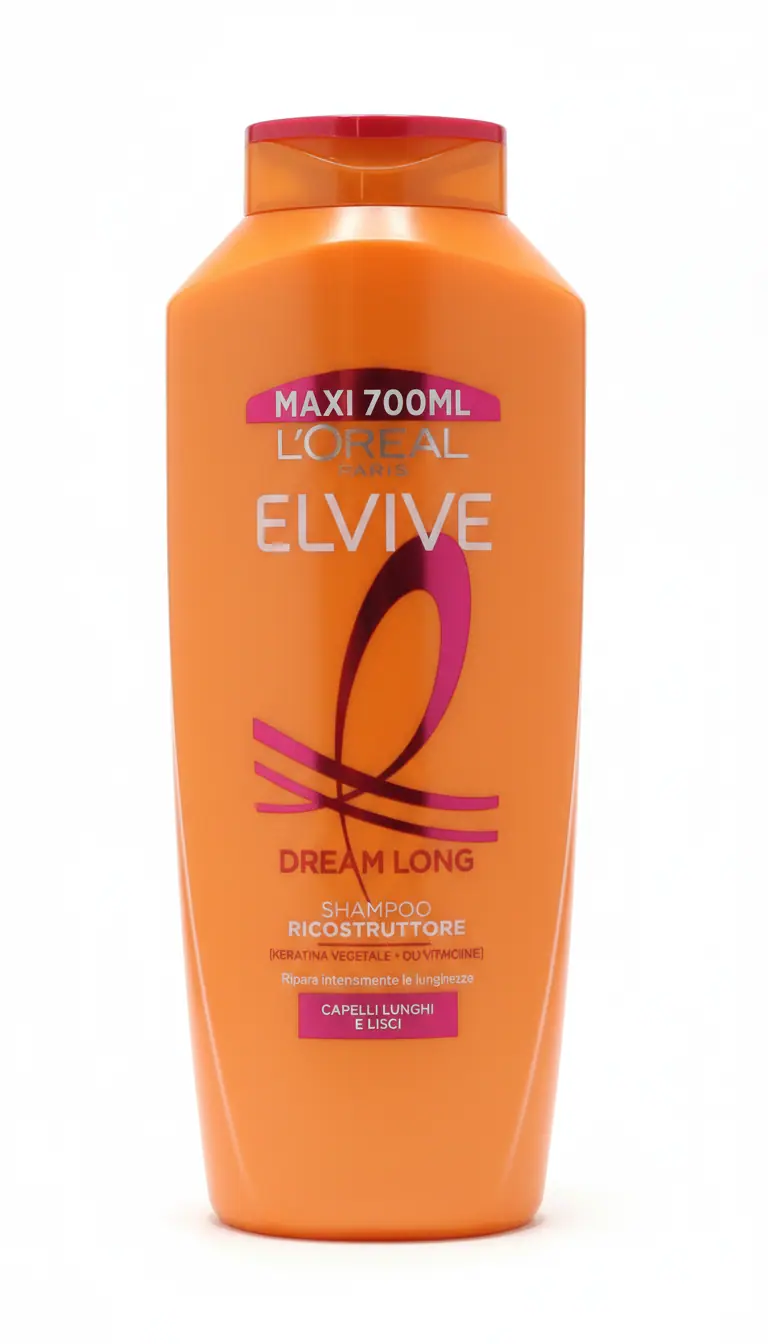 L'Oréal Elvive Shampoo Dream Long Ricostruttore – Formato Maxi 700ml – Con Cheratina Vegetale e Olio di Ricino – Per Capelli Lunghi e Danneggiati
