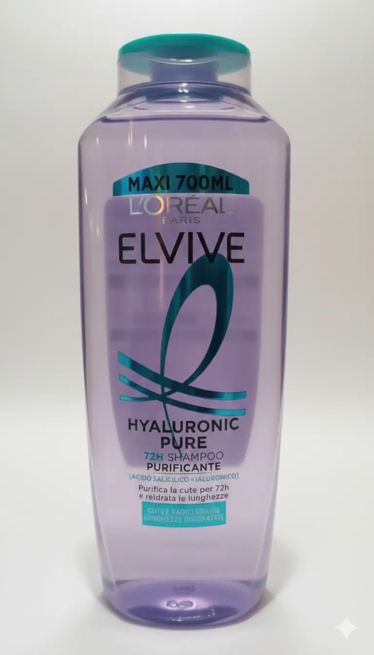 L'Oréal Elvive Shampoo Hyaluronic Pure – Formato Maxi 700ml – Acido Salicilico Purificante e Acido Ialuronico Idratante – Per Cute Grassa e Punte Secche