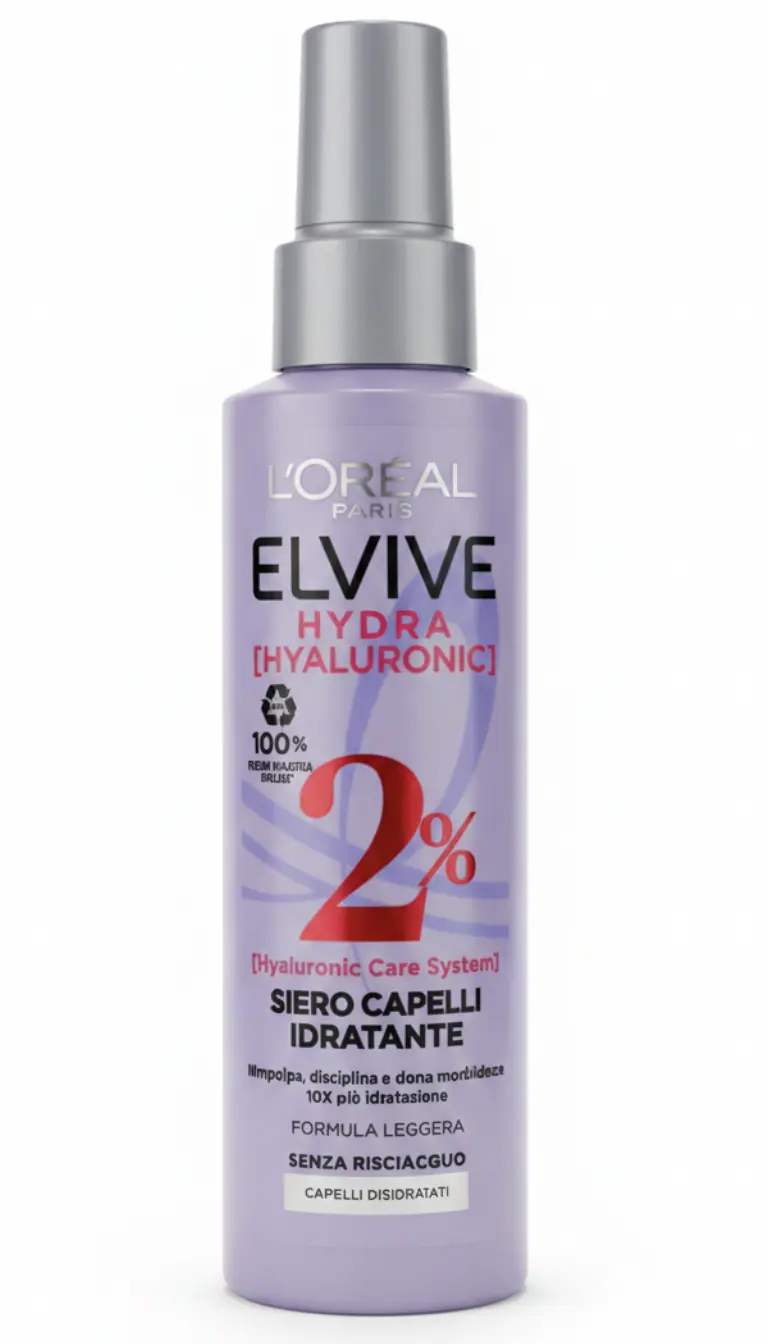 L'Oréal Elvive Siero Spray Hydra Hyaluronic Leave-In 100 ml – Con 2% Hyaluronic Care System – Rimpolpante e Idratante per Capelli Sottili e Disidratati
