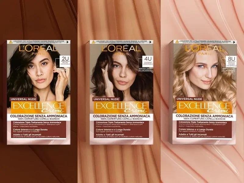 L'Oréal Excellence Universal Nude Tinta Permanente Senza Ammoniaca – Riflesso Universale U per Ogni Incarnato – Copertura 100% Capelli Bianchi