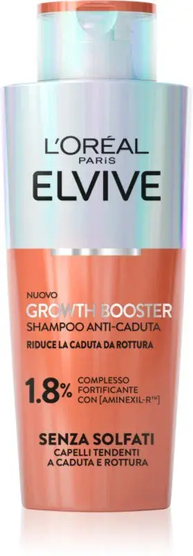 L'Oréal Paris Elvive Growth Booster Shampoo Anticaduta 200ml | Con Aminexil, Niacinamide e Zenzero | Rinforza la Fibra e Aumenta la Densità | -10X Caduta da Rottura