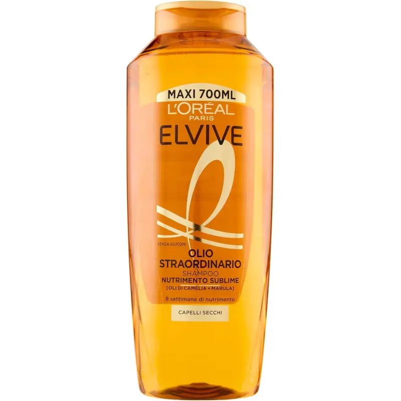L'Oréal Paris Elvive Shampoo Olio Straordinario 700ml Maxi Formato – Nutrimento Sublime con Oli di Camelia e Marula – Senza Siliconi
