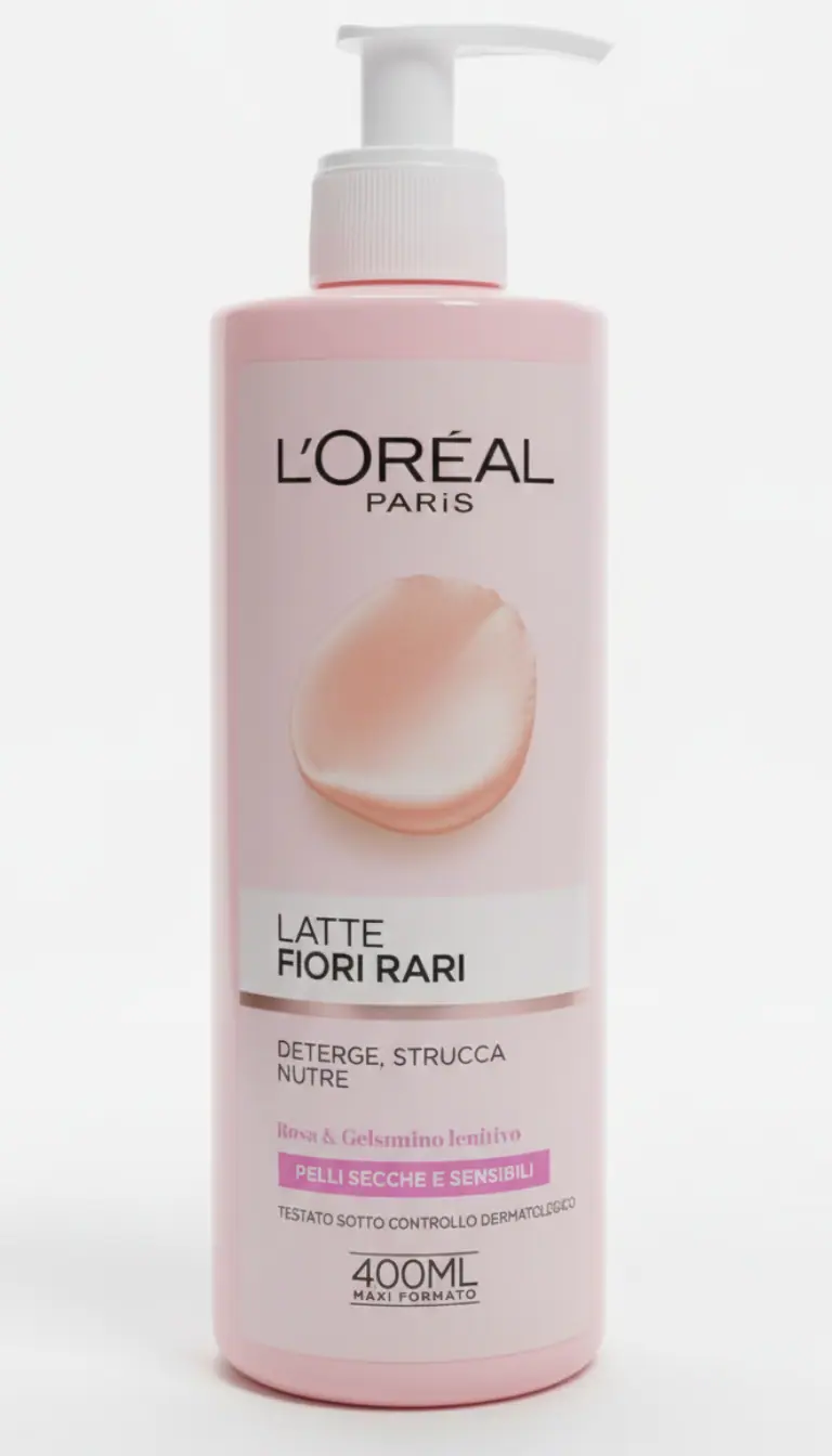 L'Oréal Paris Fiori Rari Latte Struccante Nutriente Rosa e Gelsomino 400 ml – Emulsione Lipofila senza Risciacquo Anti-Disidratazione per Pelli Secche e Sensibili