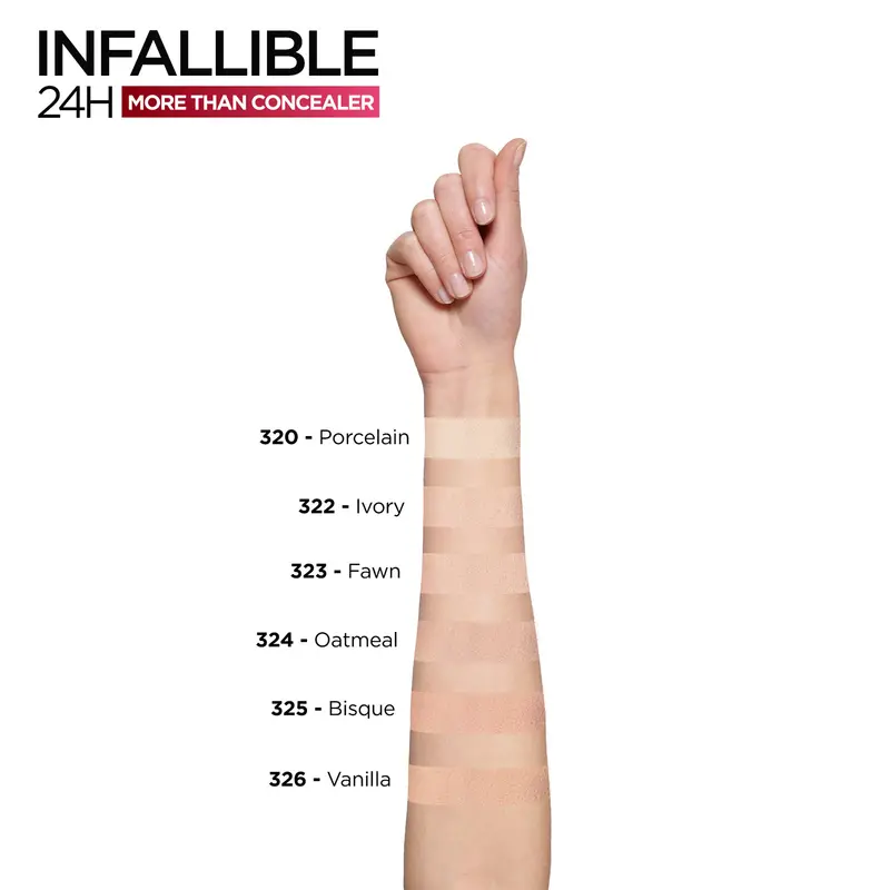 L'Oréal Paris Infaillible More Than Concealer – Correttore Viso Ultra-Coprente 24H Waterproof e No-Transfer con Maxi Applicatore – Formato Multi-Uso da 11 ml