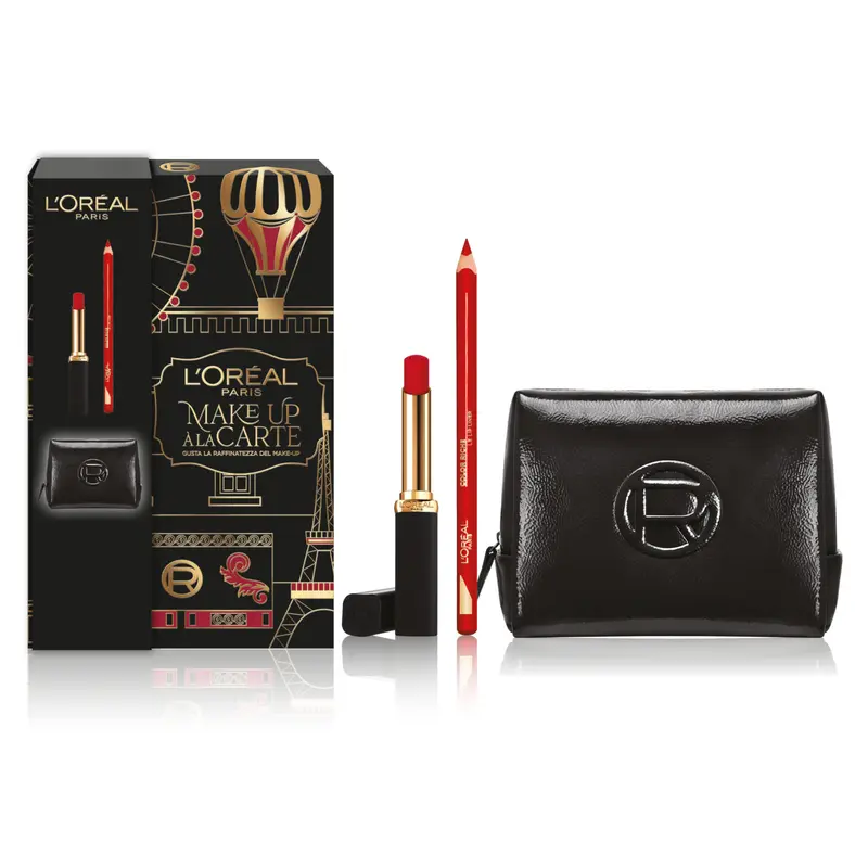 L'Oréal Paris Kit Regalo Labbra Rosse – Cofanetto con Rossetto Color Riche Intense Matte Volumizzante + Matita Contorno Labbra Rimpolpante 297 – Con Esclusiva Pochette Elegante