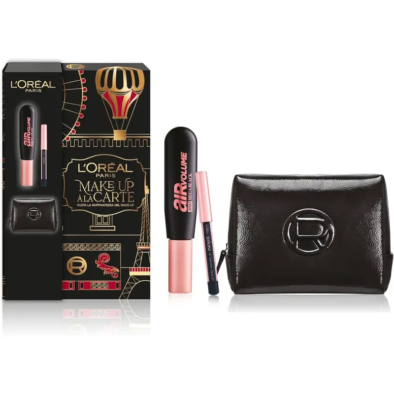 L'Oréal Paris Kit Regalo Sguardo Intenso – Cofanetto Mascara Air Volume Mega Black Volumizzante Leggero + Matita Occhi Paradise Mini – Con Esclusiva Pochette Elegante
