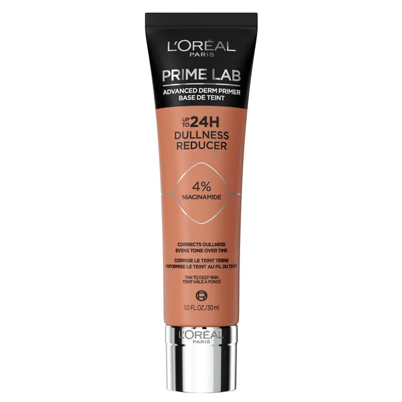 L'Oréal Paris Prime Lab 24H Dullness Reducer Primer – Base Trucco Illuminante Anti-Iperpigmentazione con 4% Niacinamide – Correzione Colorito Spento e Tonalità Terracotta per Carnagioni Scure, 30 ml