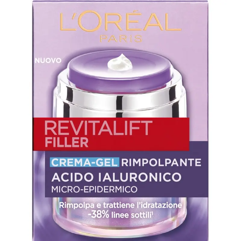 L'Oréal Paris Revitalift Filler Crema-Gel Rimpolpante 50ml - Acido Ialuronico Micro-Epidermico e Ceramidi - Anti-Linee Sottili
