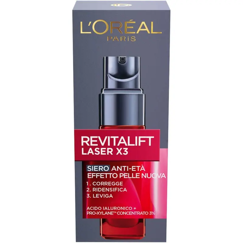 L'ORÉAL PARIS Revitalift Laser X3 Siero Anti-Età | Tripla Azione | Con Pro-Retinolo, Acido Ialuronico & Vitamina C | Ridensifica & Leviga