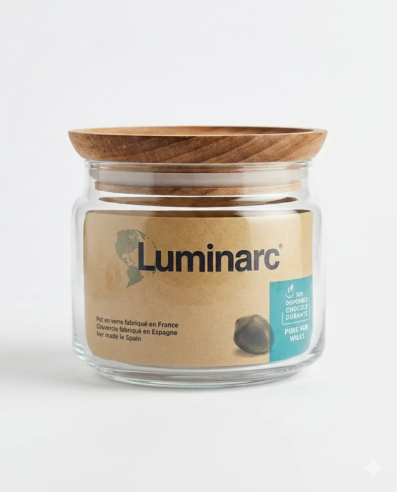 Luminarc Pure Jar Wood 50 cl (16 ¾ oz) – Barattolo in Vetro con Tappo Ermetico in Legno – Contenitore Eco-Friendly per Alimenti – Made in France