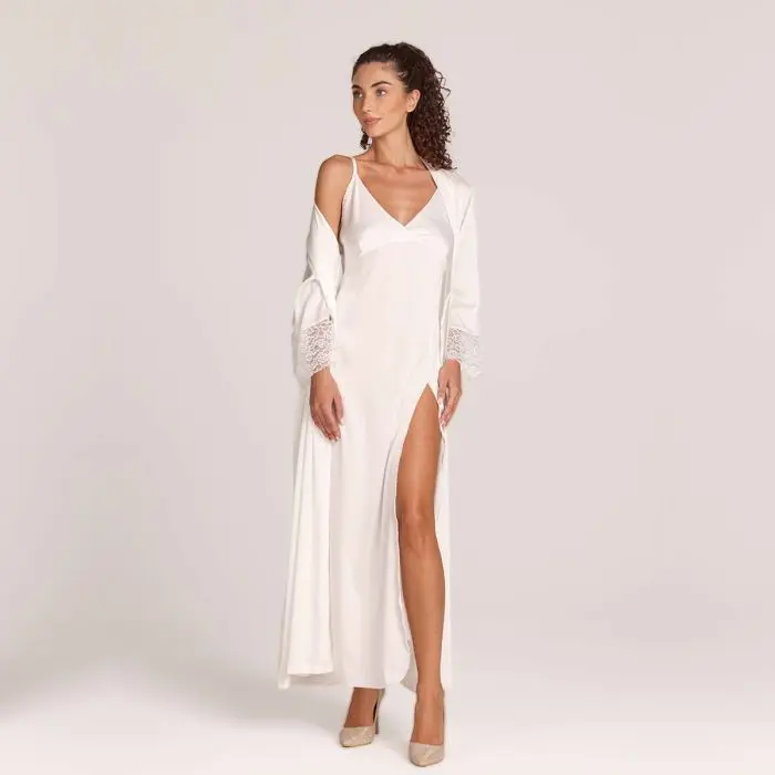 Maestri Cotonieri Completo Sposa Lungo In Raso Elodie