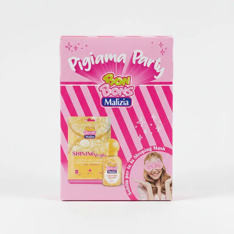 Malizia Bon Bons Cofanetto Pigiama Party Creamy Vanilla | Eau de Toilette 50ml + Maschera Viso Shining Bright + Maschera per Dormire | Kit Regalo Limited Edition con Vitamina C e Yuzu