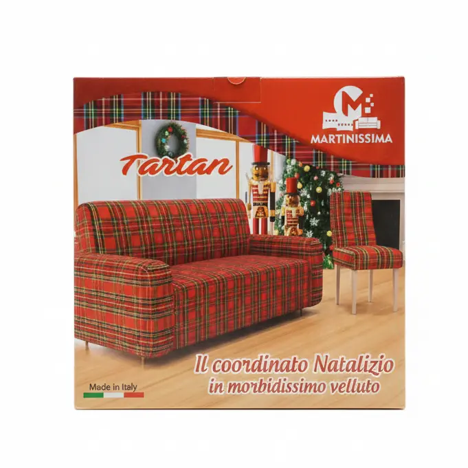 Martinissima - Copridivano 3 Posti in Velluto  Tartan Decorazione Natalizia (Made in Italy)