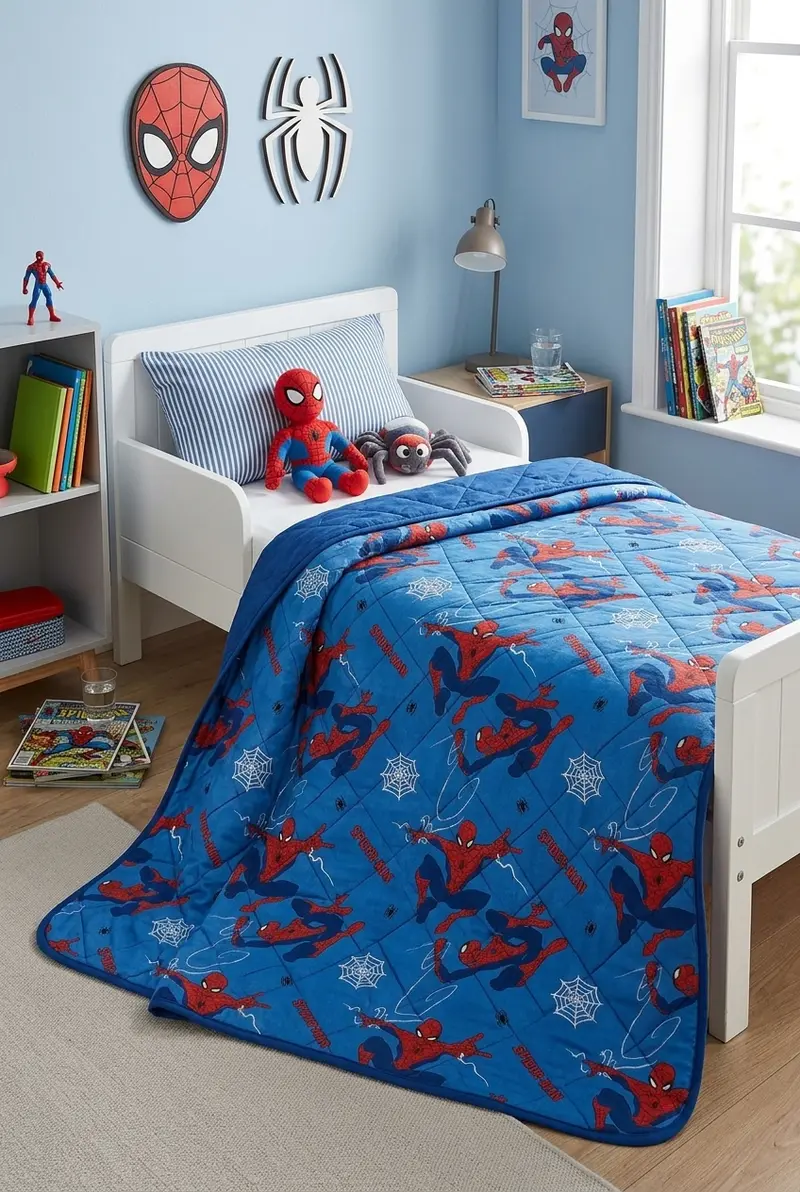 Marvel Spiderman Copriletto Trapuntato 150x250 cm Micro Poliestere – Morbidezza Anallergica e Isolamento Termico Ideale per Lettini Singoli