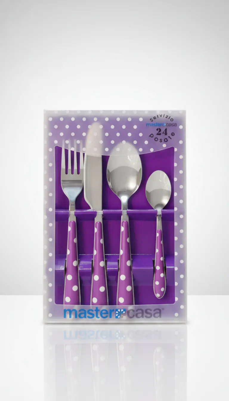 MasterCasa Set 24 Posate in Acciaio Inox | Servizio Completo per 6 Persone | Manico Decorato Disponibile in Viola o Blu | Design Moderno e Resistente | Lavabili in Lavastoviglie