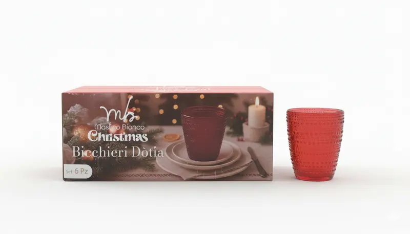 Mastro Bianco Bicchieri Dotia Christmas Set 6 Pezzi - Texture a Rilievo Rosso Natalizio