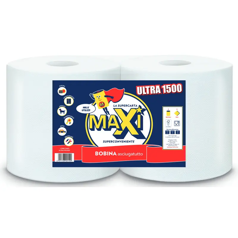 MAXI BOBINA ASCIUGATUTTO ULTRA 1500 2 ROTOLI 2 VELI 320 STRAPPI