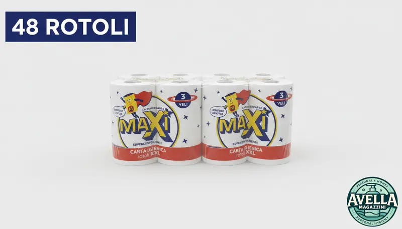 Maxi | Morbida e Resistenza Carta Igienica 2 Veli – Scorta Logistica BUNDLE 48 Rotoli Giganti XXL Lunga Durata