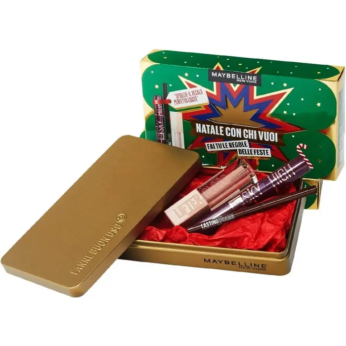 MAYBELLINE Cofanetto Natale Sky High Burgundy Mascara + Lifter Gloss Ice | Kit 3 Prodotti Edizione Limitata
