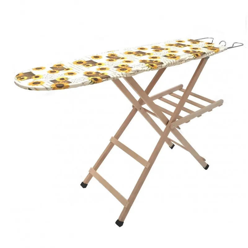 Meeting Giotto Asse da Stiro in Legno di Faggio Massiccio | Piano Idrorepellente 118x34 cm | Altezza Regolabile | Con Portabiancheria e Appoggiaferro Cromato