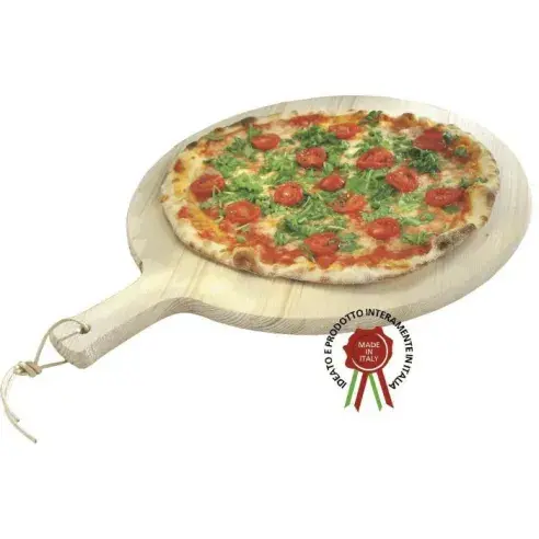 Meeting - Tagliere Tondo in Legno con Manico per Pizza - "Il Mangiapizza" Ø 34 cm - Made in Italy
