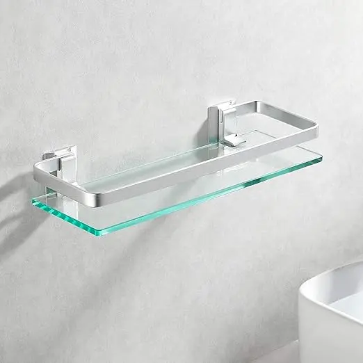 Mensola Bagno con Barra in Alluminio e Ripiano in Vetro Temperato