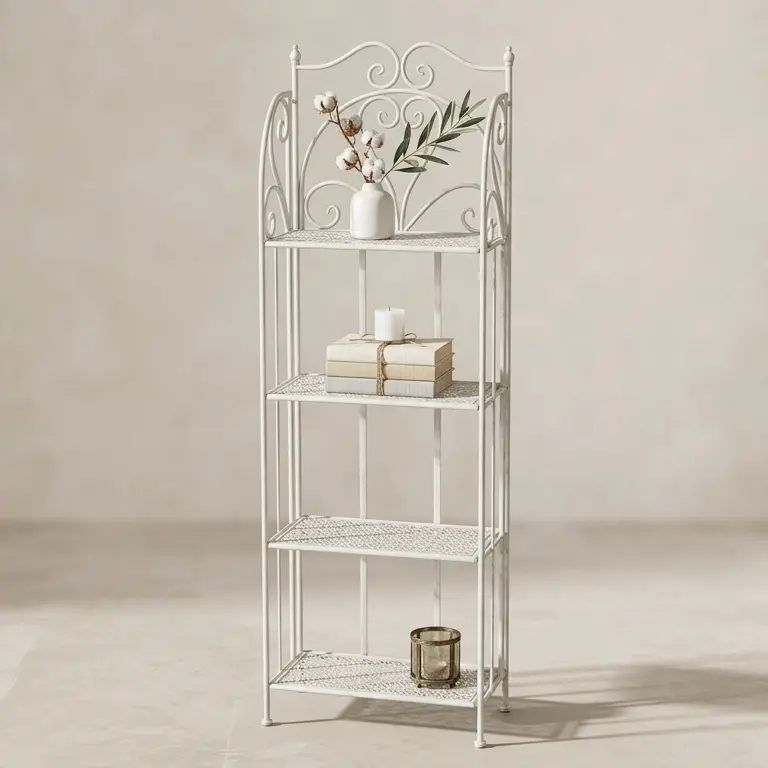 Mensoliera AD TREND in Ferro Bianco Shabby Chic – Scaffale Verticale Salvaspazio a 4 Ripiani per Bagno, Cucina e Ingresso