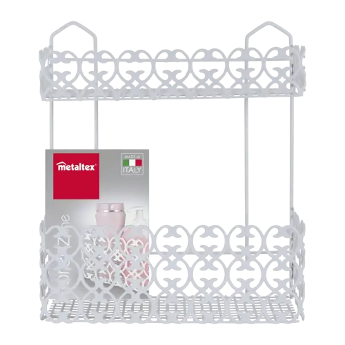 METALTEX Florenz Mensola Rettangolare 2 Piani 30x10x36cm – Organizer Salvaspazio Bianco in Filo con Rivestimento LDPE Antiruggine