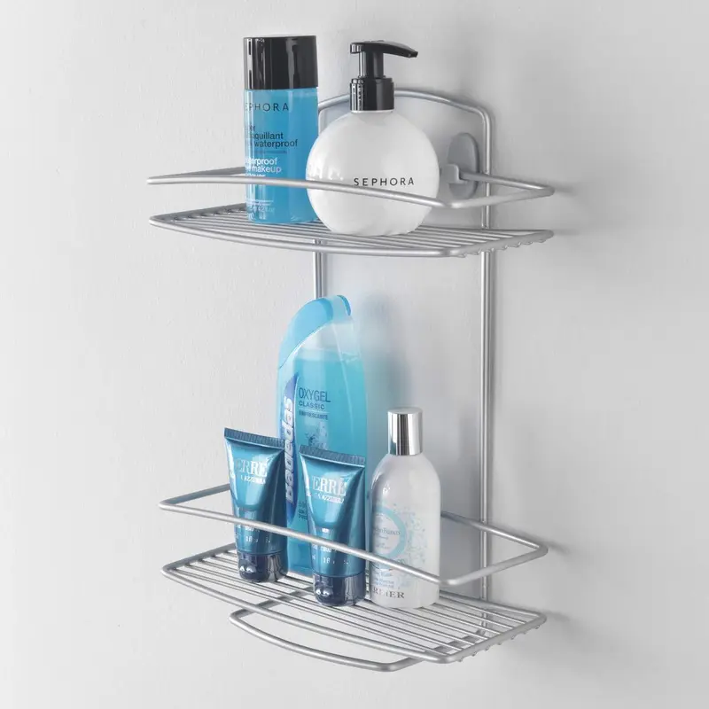 Metaltex Onda Line Mensola Rettangolare 2 Piani Filo di Ferro Polytherm® Metallic – Organizer Doccia Antiruggine ad Alta Aderenza Salvaspazio