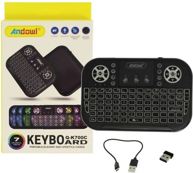 Mini tastiera wireless Andowl Q-K700C con touchpad e retroilluminazione