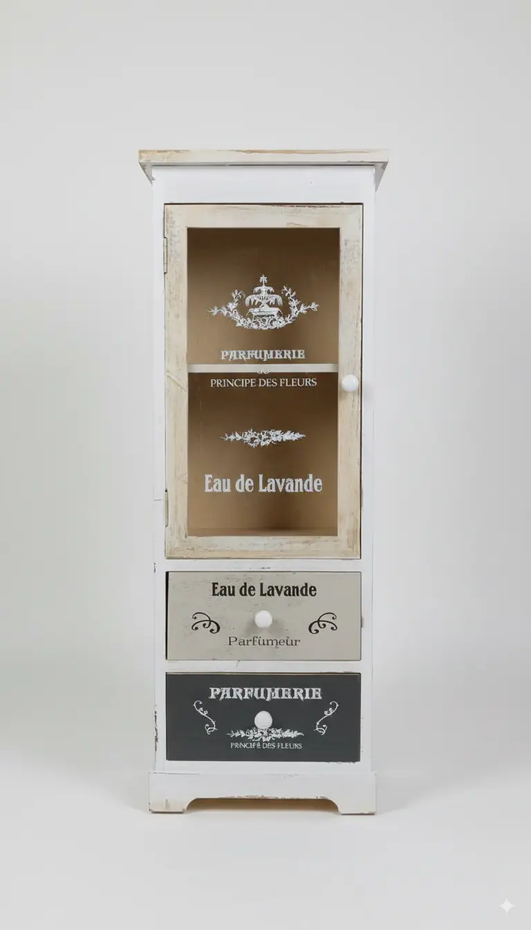 Mobiletto in Legno Shabby Chic | Vetrina in Plexiglass, 3 Cassetti H 86,5cm