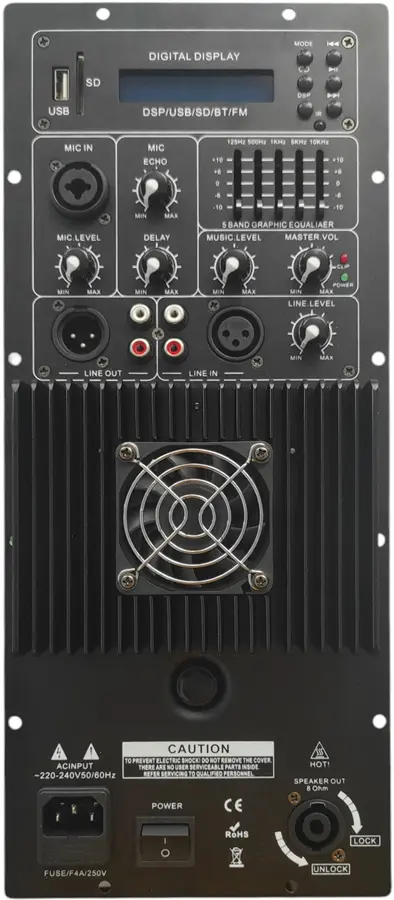 Modulo amplificatore 250W per casse acustiche con Bluetooth e Radio FM