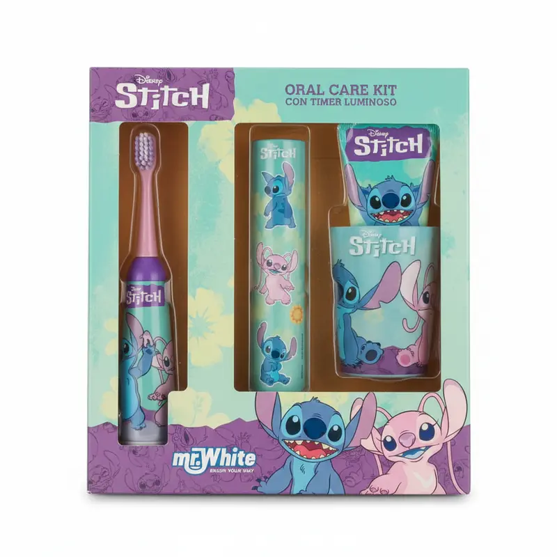 MrWhite Disney Stitch Oral Care Kit per Bambini con Timer Luminoso – Set Igiene Orale Completo