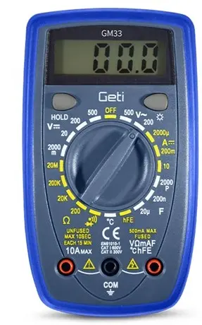 Multimetro digitale GM33B Geti con puntali e retroilluminazione