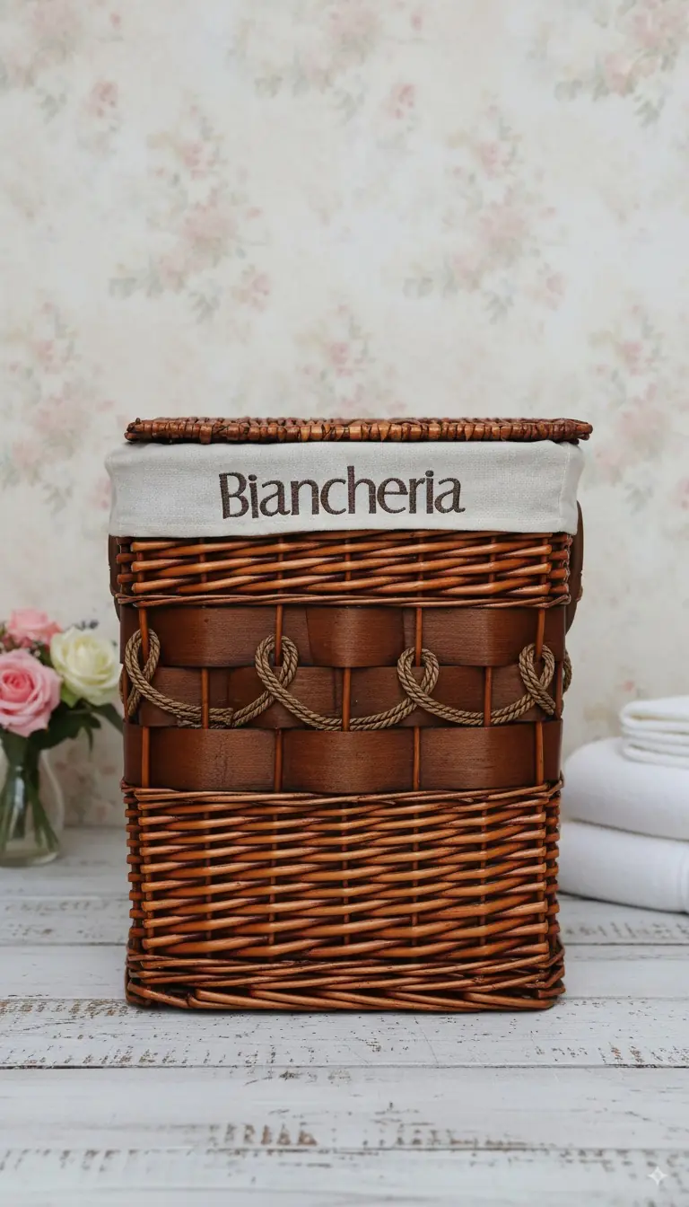 New Arbobaleno Cesto Portabiancheria in Vimini "Biancheria" - 31x21x39cm