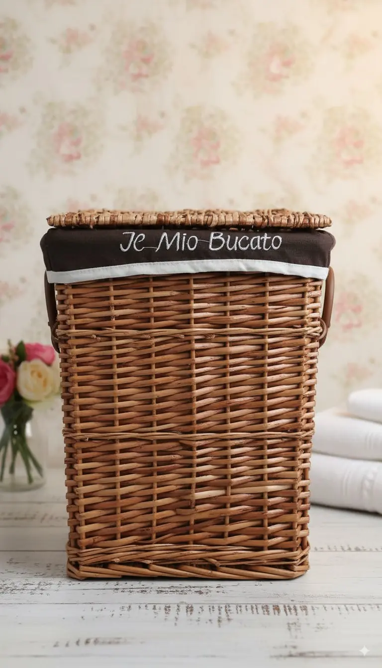 New Arcobaleno Cesto Portabiancheria in Vimini "Il Mio Bucato" - 31x22x40cm
