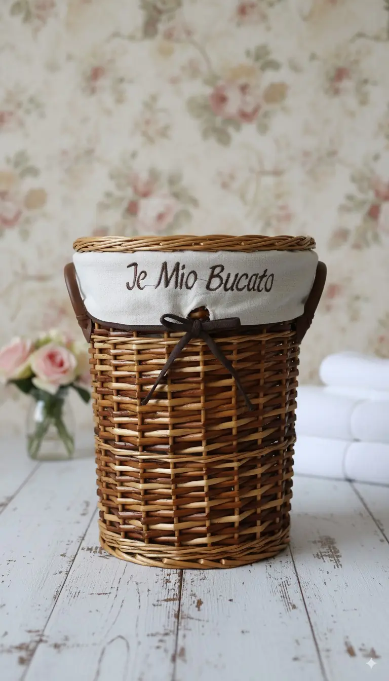 New Arcobaleno Cesto Portabiancheria Rotondo in Vimini "Il Mio Bucato" - Diametro 30cm, Altezza 40cm