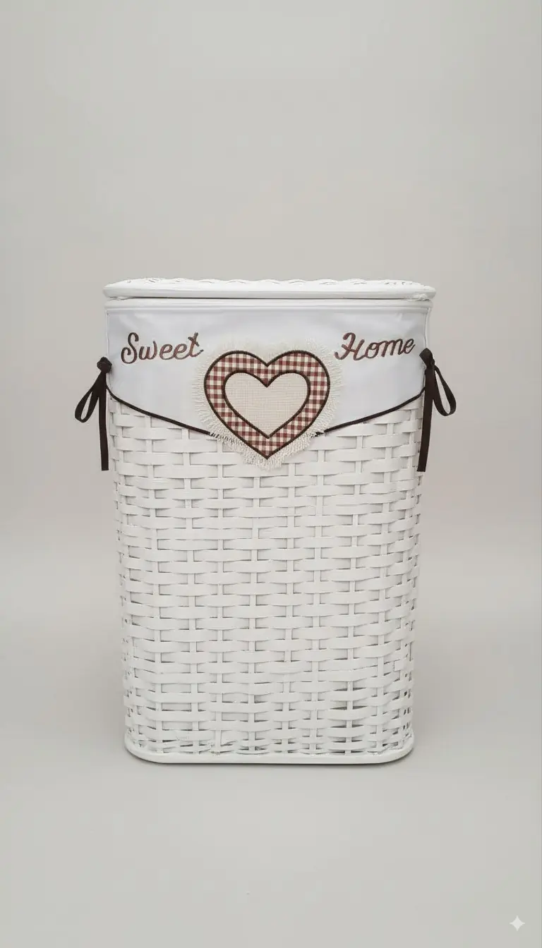 New Arobaleno Cesto Portabiancheria in Vimini "Sweet Home" - 33x23x50cm